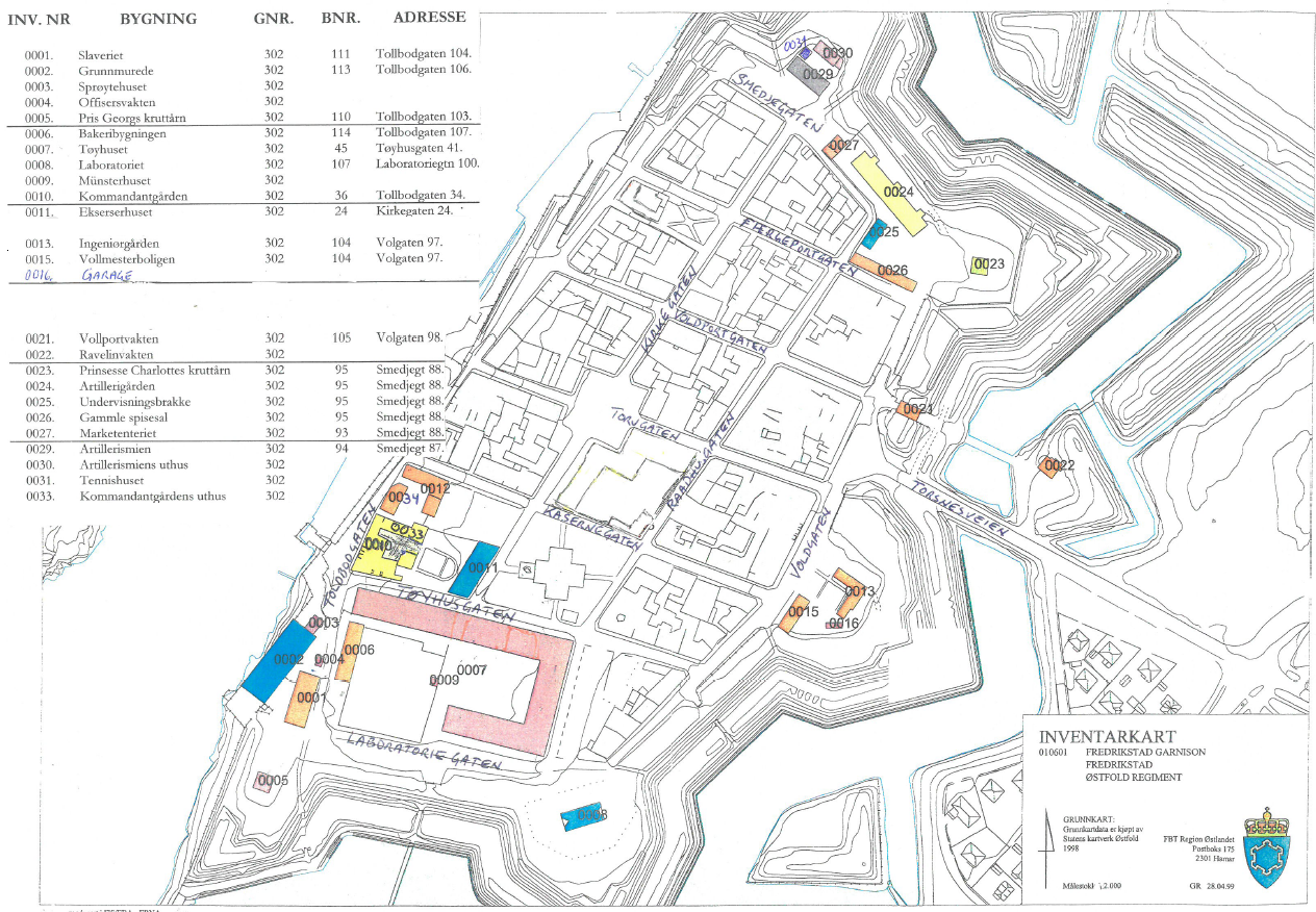 Kartoversikt over eiendommer som skal selges i Gamlebyen.